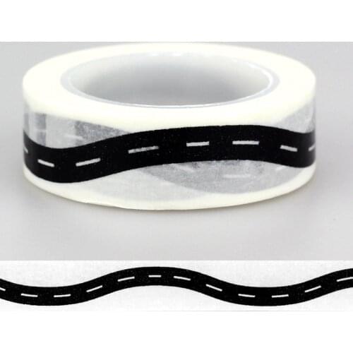 15mm *10m 1pc Black & White Curvy high road Patterned Washi Tape,Adhesives Tape Scrapbooking Supplies Craft & Hobby Supplies