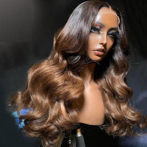 1B Brown 13*4 Lace Front Human Hair Wigs For Black Women Body Wave Wig Ombre Colored Lace Frontal Wig Brazilian Remy Hair 180