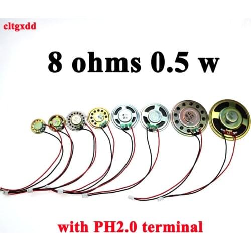 1x Ultra-thin speaker 8 ohms 0.5 watt 0.5W 8R speaker Diameter 23 28 30 40 50MM 5CM thickness with PH2.0 terminal wire length 10