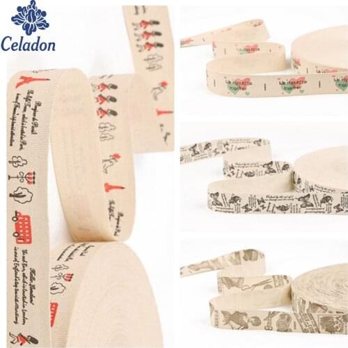 2.5CM Wide Handmade Printed Cotton Ribbon Ivory Color For Wedding Party House Decoration Gift Wrapping Garment Lace Trim 5 Yard