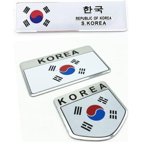 3D Metal Korea Korean National Flag Badge Car Front Grill Grille Emblem Sticker Racing Sports Decal for Hyundai Kia Renault