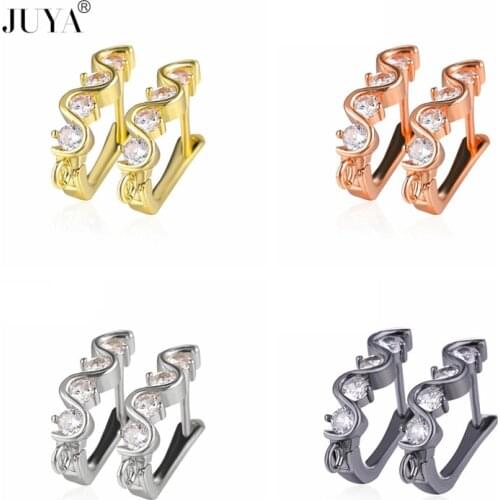 JUYA 5 Pairs Luxury Earrings Hooks DIY Handmade Jewelry Findings Cubic Zircon Connectors Clasps For Earrings Making Accessories