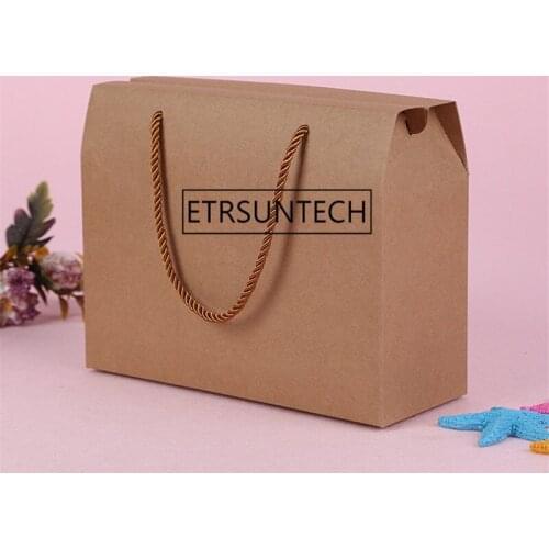 50pcs/lot Vintage Kraft Paper Gift Box Nut Fruit Packing Boxes Kraft Paper Gift Handle Boxes 25cmx10cmx20cm