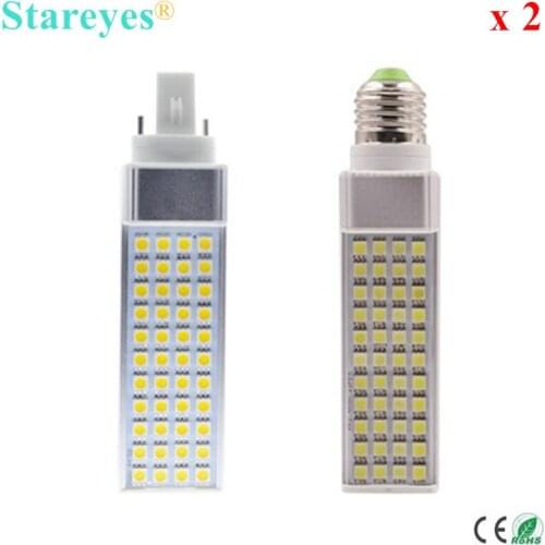 Free Shipping 2 pcs 9W G24 G23 E27 LED PL Bulb SMD 5050 44 LED Corn Light Bedroom Lamp LED transverse inserted lights