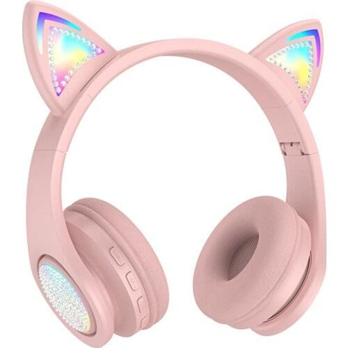 Cat ear girl wireless bluetooth headset head-mounted mobile phone computer universal wired childrens e-sports gaming headphones