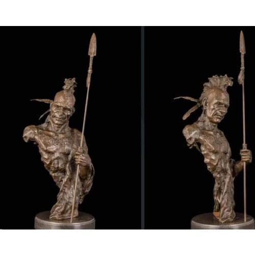 Bronze sculpture warrior statue marble base