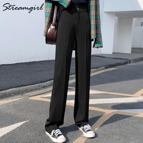 Streamgirl Women Wide Leg Pants Plus Size Female Trousers Spring Straight Black Suit Casual High Waist Pants Wide Leg Summer