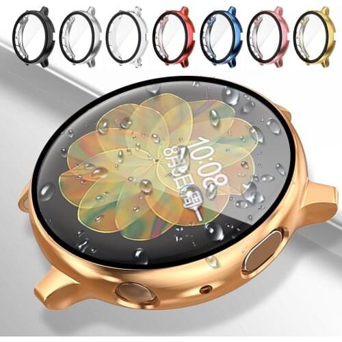 For Samsung galaxy watch Active 2 40mm 44mm Tempered Glass Case Cover Plating Bumper Shockproof Protective Full Case Shell