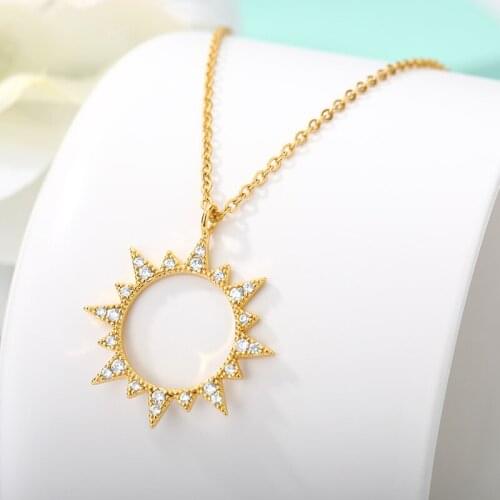 Zircon Sun totem Pendent Necklace For Women Fashion Jewelry Stainless Steel Necklace Birthday Party Gift