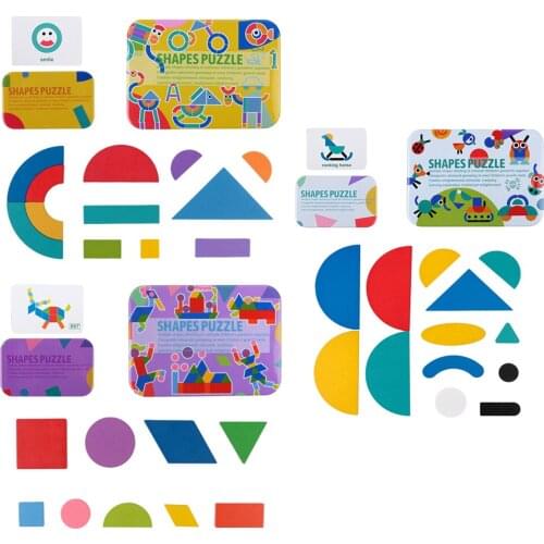 Wooden Pattern Blocks Jigsaw Geometric Shape Classic Tangrams Gift Pre-school Early Toys