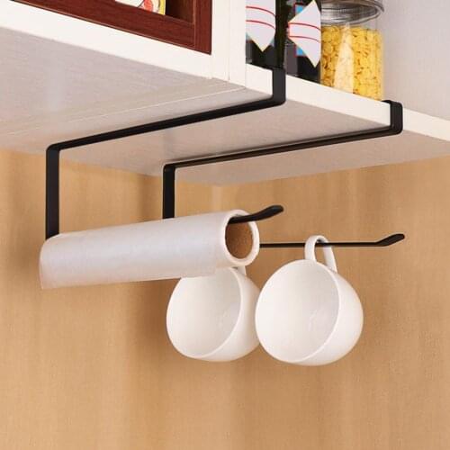 Kitchen Toilet Paper Holder Cabinet Steel Roll Paper Towel Rack Hanger Storage Organizer Black Color Fresh Bags Storage Rack