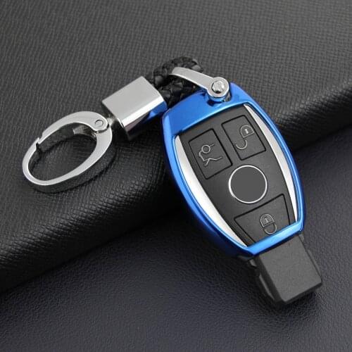 For Mercedes-Benz A B C E S GLA GLC GLE Class W204 W205 W212 W222 W246 X253 W166 Key Fob Chain Ring Cover Case Accessories Blue