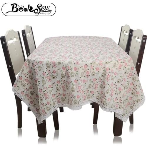 Booksew Elegant Flower Rectangle Dining Table Cloth Lace Side For Home Party Mantel Wedding Dustproof Cotton Linen Table Cover