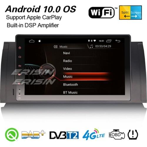 Erisin 4293 9" Android 10.0 Car Stereo Carplay DSP DAB+ GPS WiFi USB DVB-T 4G TPMS Canbus OBD2 DVR SWC For BMW 5er E39 X5 E53 M5