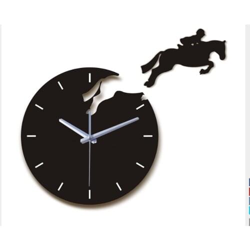 Hot sale home decoration 3d acrylic mirror wall clocks diy modern living room still life horse wall clock quartz needle watch