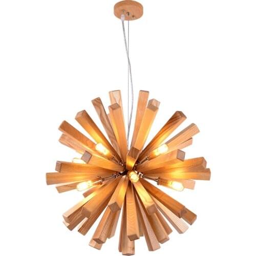 Art Decoration Wooden Dandelion Pendant Light Creative Pendant Lamps Living Room Restaurant Bar Luminaire Light Fixtures