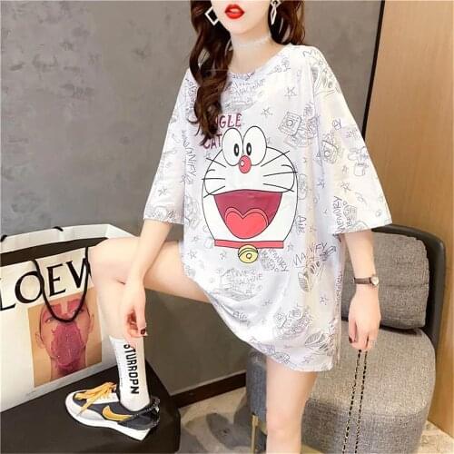 Kawaii Doraemon T Shirt Oversized Clothes Streetwear Girls Funny Tees Cool Summer Loose High Street Couple Japan Cotton T Shirt