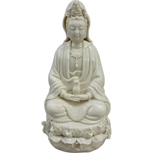China old porcelain white porcelain Sitting lotus goddess of mercy statue