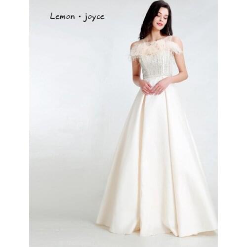 Lemon joyce Feather Evening Dresses 2020 Sexy Beading Illusion A-line Prom Dress Party Gowns Plus Size
