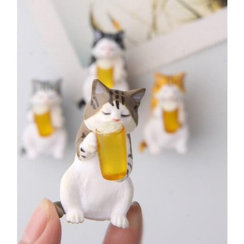 Set of four Cute Fridge Magnet paste series Drunk cat magnetic paste home decoration creative gift Animal refrigerator stickers
