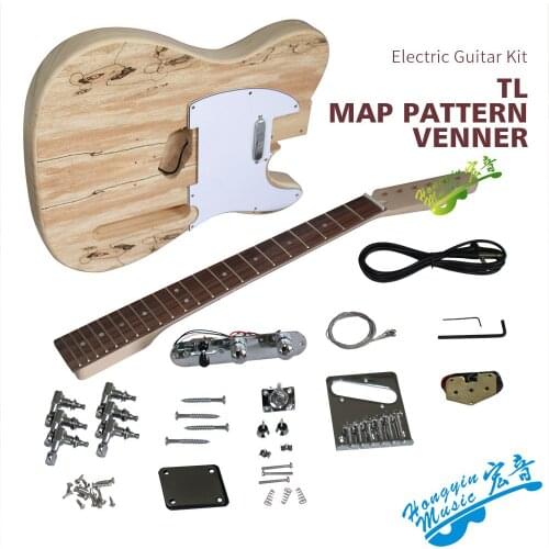 TL Style Electric Guitar DIY Kit Spalted Maple Veneer Bass Wood Body Hard Maple Neck Rosewood Fingerboard Set
