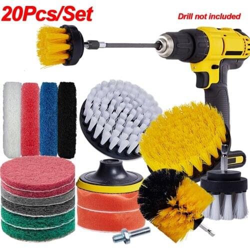 20Pcs/Set Power Scrubber Drill Brush Set Detailing Brush Polishing Pad Cleaning Brushes For Kitchen Auto Car Cleaning Tools