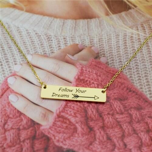 Follow Your Dreams Graduation Jewelry Bar Necklace For Women Geometric Chain Stainless Steel Choker Engrave Arrow
