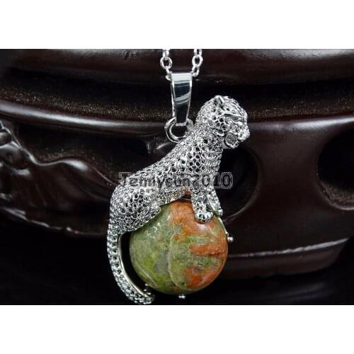 Natural Unakite Round Gems Stone Leopard Reiki Chakra Pendant Charm Beads Healing Jewelry Design 10Pcs/Pack