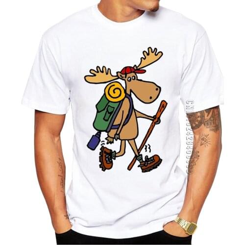 Newest Cute Deer Walking with Backpack Design Mens T Shirt Cool Tops Aardvark Playing Electric Guitar Printed T-shirt