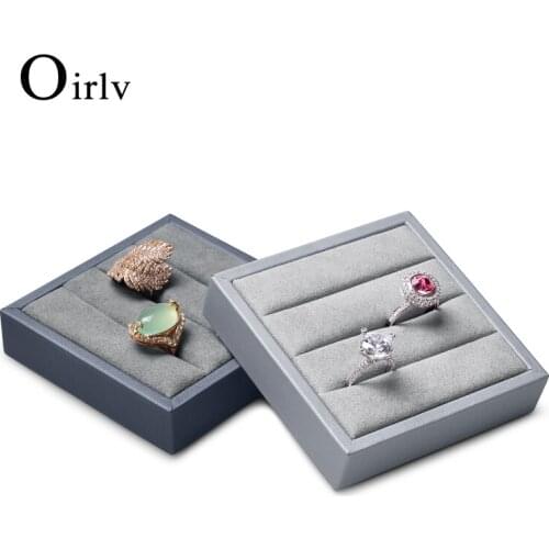 Oirlv Jewelry Display Stand PU Leather Microfiber Ring Organizer Tray Grey jewelry Display Holder Storage Rack Packing Display