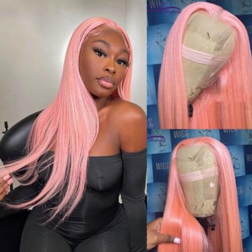 Natural Hairline Pink Color Synthetic Lace Front Wigs Long Straight Heat Resistant Fiber For Women Cosplay Wig With Baby Hair