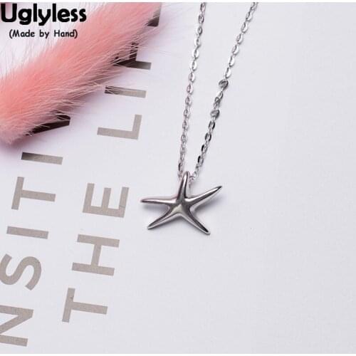 Uglyless 100% Real 925 Sterling Silver Starfish Pendants for Women Handmade Solid Silver Star Necklaces with Chain Fine Jewelry