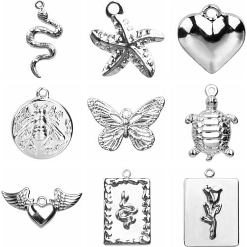 10pcs Snake/Butterfly Charm Pendant Stainless Steel Charms For Jewelry Making Necklace Bracelets Handmade Accessories Heart Rose
