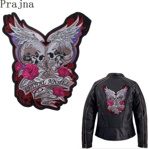Prajna Skull Patch Big Rock Motorcycle Patch Stalker Rose Wings Iron On Ironing Embroidered Biker Patches For Clothes Jacket DIY