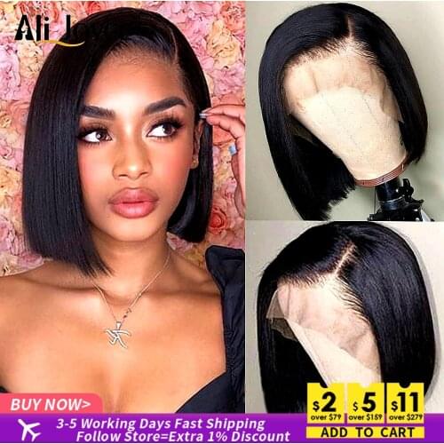 Short Bob Lace Front Wig For Women Straight Lace Front Wig 4X4 Lace Closure Wig Brazilian Straight bob Human Hair Wig Ali Joyce