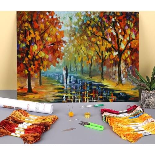 Romantic Moment Printed Water-Soluble Canvas 11CT Cross Stitch Embroidery Set DMC Threads Handicraft Sewing Knitting Decor