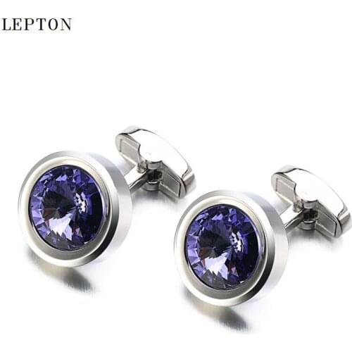 Low-key Luxury Purple Crystal Cufflinks For Mens Lepton Brand High Quality Groom Wedding Cufflinks Shirt Cuff Links Gemelos gift