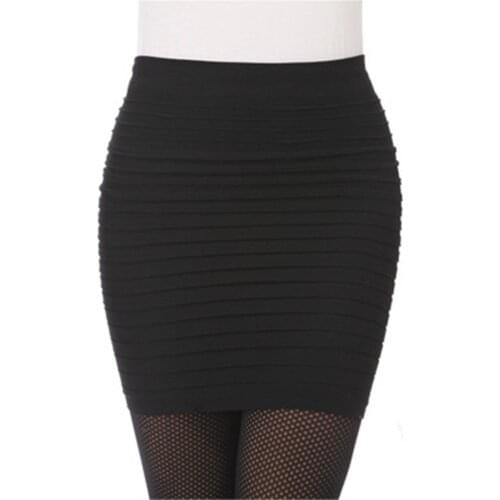 Sex Pencil Short Dress For Women Wrinkles Folds High Elastic Pleated mini Skirt Cotton Blend Solid High Waist Bodycon Skirts