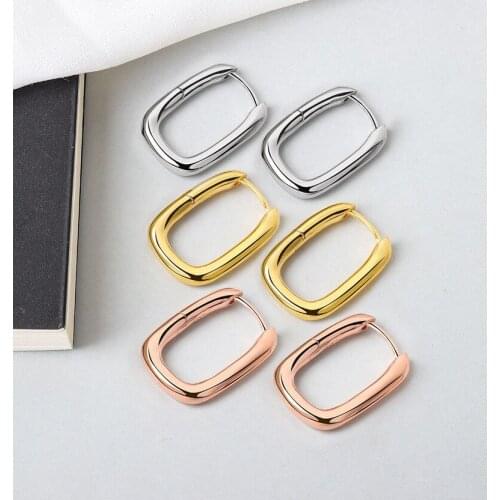 Simple U-shaped Oval Hoop Earrings For Women Elegant Silver Color Geometric Prevent Allergy Earrings Jewelry Brincos Bijoux