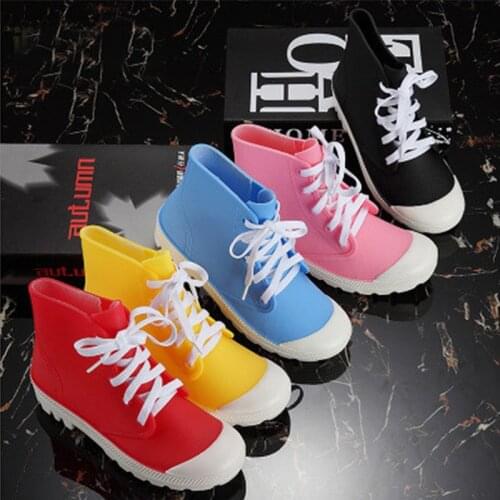 Spring autumn low side rain boots adult strap waterproof sneakers flat-bottomed water shoes Korean casual female students shoes
