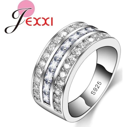 Bridal Wedding Jewelry 3 Line Wide Band Engagement Rings 925 Sterling Silver Women Valentines Day Gift Female Anel