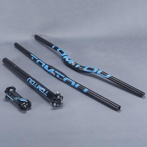 TOMTOU Glossy 3k Carbon Mountain Bike Handlebars Sets Bicycle Handlebar + Stem + Seat Post Cycling MTB Parts Blue - TS6T78