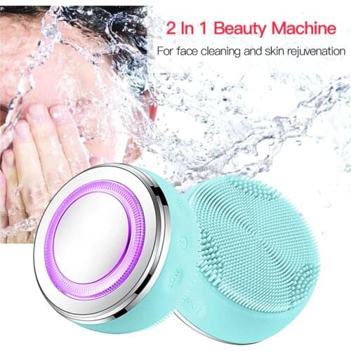 2 In 1 Sonic Vibration Face Cleansing Brush EMS LED Light Photon Warm Faical Messager Electric Face Brush Skin Rejuvenation 38
