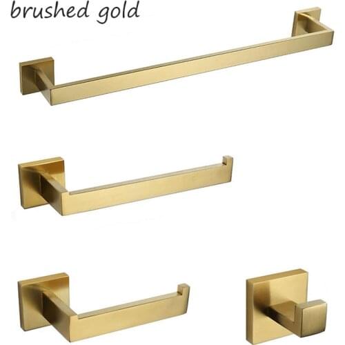 Black & Brushed Gold & Chrome Towel Bar Towel Ring Toilet Paper Hold Robe Hook Bathroom Accessories Bathroom Hardware 4 Pcs Set