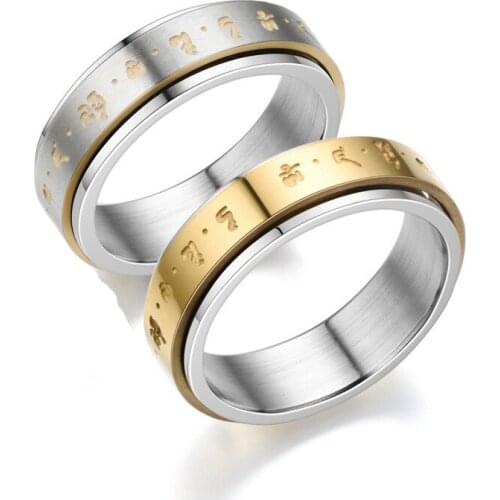 Vintage Prayer Spinner Ring for Men Titanium Tibetan Buddhist Six True Syllable Mantra Rings Chinese Buddhism Jewelry
