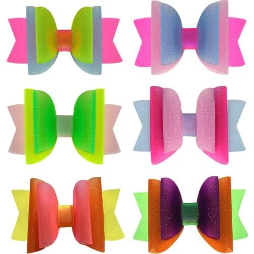 Ncmama 3 inch Adorable Swim Pool Hair Bows Jelly Bows Matte Textured Sparklely Waterproof Hair Bows Kids Summer Bows for Girls