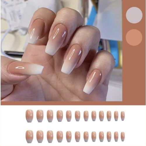 High Quality Medium and Long Fake Nails Gradient Wear Nail Stickers Finished Nail Stickers 24 Pcs With Glue