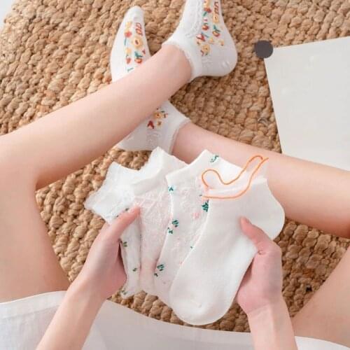1Pair Women Socks Flower Print Cute Girl Cotton Short Socks Female Casual Sweet Spring Summer Sock