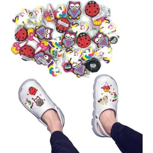 10pcs Unicorn Owl Ladybug High Imitation PVC Shoe Decoration Accessories Unicorn Shoe Charms Ornaments Fit Bracelets Kids Gift