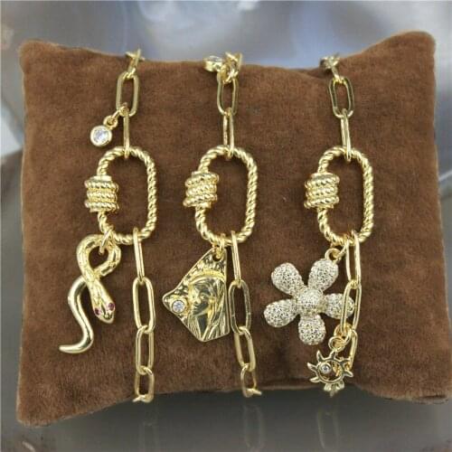 10pcs/lot New design colorful rainbow cz charm with clasp bracelet,plated cubic zircon component,cute bracelet cheap wholesale